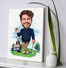 Resim Golf Tutkusu Olan Erkek Karikatürlü Kanvas Tablo 