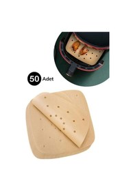 Resim 50 Adet Air Fryer Pişirme Kağıdı Tek Kullanımlık Hava Fritöz Yapışmaz Yağlı Kağıt Delikli Model Kahverengi 
