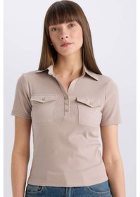 Resim DeFacto Slim Fit Dar Kesim Polo Yaka Fitilli Kaşkorse Cepli Kısa Kollu Tişört E5403AX25SPBG130 
