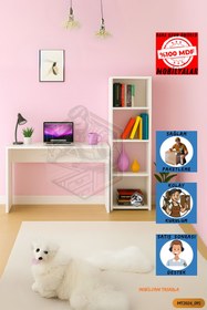 Resim Mobilyanı Tasarla Tamamı MDF Boy Kitaplıklı 4 Raflı Çalışma Odası Seti 