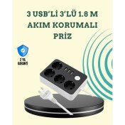 Resim Teknodayım 7 Cihazı Aynı Anda Destekleyen 3 USB Portlu 4’lü Priz 