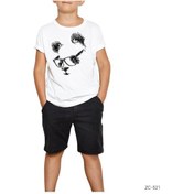 Resim Panda Glasses Beyaz Çocuk Tişört Siyah 