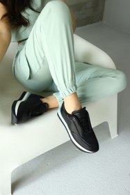 Resim NILUFARR Balla Siyah Hakiki Deri Kadın Sneaker 