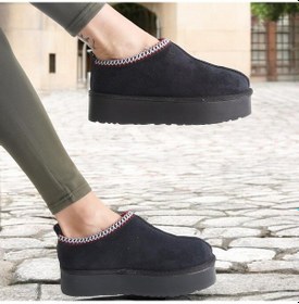 Resim 280 Günlük Kadın Terlik Süet İçi Kürklü Yüksek Kalın Taban Kışlık Terlik Siyah 