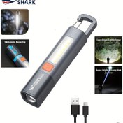 Resim 1 adet Gülümseyen Köpekbalığı Taşınabilir El Feneri - Hafif, Şarj Edilebilir LED El Feneri, Büyütülebilir Işın, saç tokası Tasarımı, USB Güçlü, Açık Hava Yürüyüşü, Kamp ve İç Mekan Kullanımı için, Kamp Feneri, Köpekbalığı Şekilli Fener, Dayanıklı Fener 