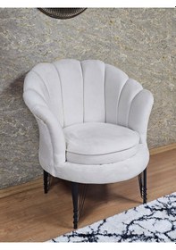 Resim Zafir Tekli İstiridye Siyah Boyalı Telli Ayak Çay Seti Koltuk Tekli Berjer , Balkon, Salon, Ofis Krem 