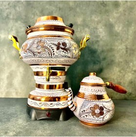 Resim Genel Markalar 5.2 Litre 220V Elektrikli İşlemeli Bakır Semaver, Elektrikli El Yapımı Çay Makinesi 