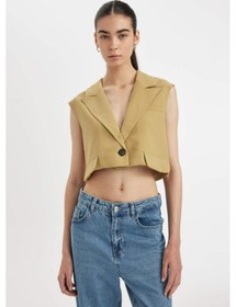 Resim DeFacto Crop Ceket Yaka Basic Düz Blazer Yelek D1199AX24SMKH485 Haki 