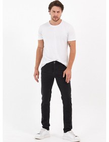 Resim Vikingsjeans Jeans Örme Hamur Kumaş Dar Kesim Erkek Taşlamalı Füme Renk Kot Pantolon Füme 