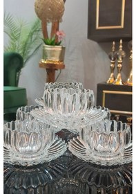 Resim 6 Kişilik Kristal Cam Çerez Tatlı Tabağı Seti 12 Parça 