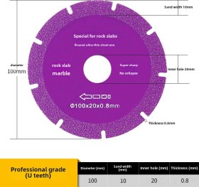 Resim Youtek Profesyonel Mermer Ve Seramik Kesici: Ultra İnce Taş Paneli Taşlama Aleti, Kenar Kırpması Yok, Kuru Kesim Uçlu El Fırçası Φ100 10 