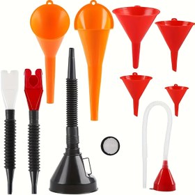 Resim 10'lu Araba Huni Seti, Plastik Uzun Boyunlu Yağ Hunisi, Toka Hunisi, Esnek Dik Açılı Huni, Geniş Ağızlı Yakıt Hunisi, Soğutucu/Benzin/Su/Motor Yağı Doldurma için Plastik Huni 