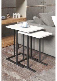 Resim Retodesign 2 Li Beyaz Zigon Sehpa. Yan Sehpa 3100b 