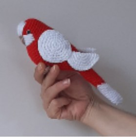 Resim nildamigurumi Amigurumi Örgü Oyuncak Muhabbet Kuşu Kırmızı Beyaz Türkiye 