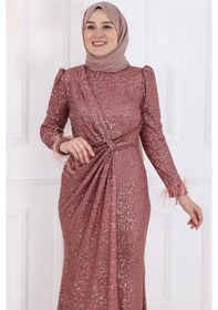 Resim Amine Hüma İkbal Payetli Tesettür Abiye Gül Kurusu Gül Kurusu 