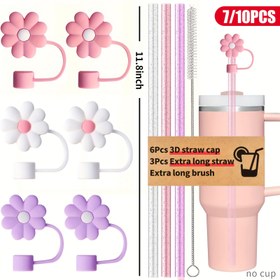 Resim 3/6 Pipet Kapakları + 3 Pipet + Fırça, Yeniden Kullanılabilir Parlak Pipetler ve Temizleme Fırçası, 40/30/20oz ve Yarım Galon Şişeler için Dış Mekan Aksesuarı 
