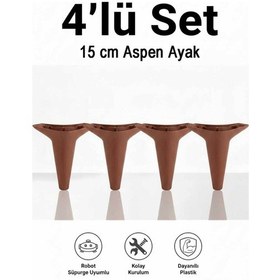 Resim Aspen 15 Cm Ceviz 4'lü Set Koltuk Baza Dolap Tv Ünitesi Yatak Odası Konsol Ayağı Ceviz 