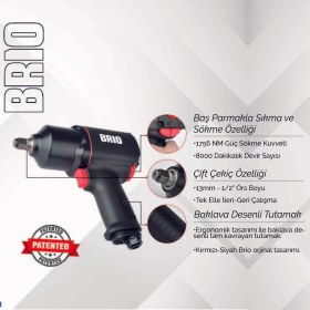Resim Brio Havalı Somun Sökme 1/2 1756 Nm Çift Çekiç 1,91 Kg 