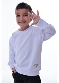 Resim Erkek Çocuk Beyaz Sweatshirt %100 Pamuk, Yumuşak Kumaş, Rahat Kalıp, Günlük Spor Stil Beyaz 