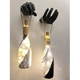 Resim Mes Reves El Figürlü Duvar Lambası - Pilli LED Işıklı Dekoratif Şişe Aydınlatma | Rustik & Vintage El Yapımı Duvar Dekoru | Vitray Cam 