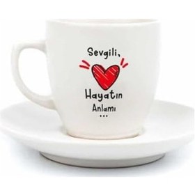 Resim Palto Tasarım Sevgili, Hayatın Anlamı... Krem Türk Kahvesi Fincanı Açık Altın 