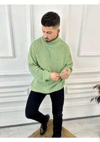 Resim Elku Moda Boğazlı Erkek Kazak Oversize Balıkçı Yaka Geniş Salaş Triko Kazak Yeşil 