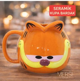 Resim Garfield 3d Karakter Tasarımlı Porselen Kupa Bardak Dekoratif Kedi Kupa Turuncu 