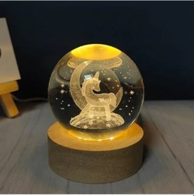 Resim Unicorn Ay Figürlü Işıklı Ahşap Altlıklı Kar Küresi 8 Cm 