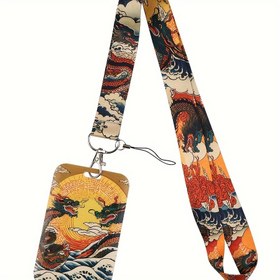 Resim Canlı Japon Dalga Baskılı Boyun Askısı - Renkli Anahtarlık Kayışı ve Kimlik Kartı Tutucu, Anahtarlar, Rozetler ve Telefonlar İçin Mükemmel - Dayanıklı Polyester Malzeme, Öğrenciler ve Profesyoneller İçin Sanatsal Tasarım, Profesyonel Kimlik Aksesuarı | Sanatsal Anahtarlık | Metal Klips Bağlantısı 