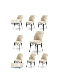 Resim Canisa Flex Serisi, Üst Kalite Mutfak Sandalyesi, 8 Adet Krem Sandalye, Gürgen Siyah Ahşap Ayak Sandalye Krem Ayaklar Siyah 