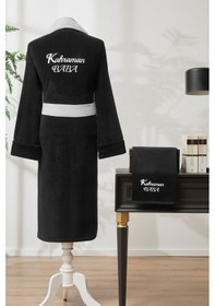 Resim Özdilek Kahraman Baba Nakışlı Kadife Erkek Bornoz Seti Siyah 