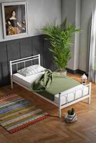 Resim limni home Tek Kişilik Ferforje Metal Karyola-beyaz 