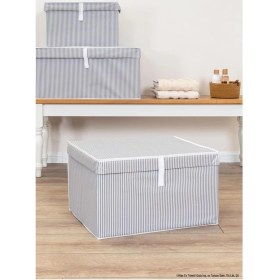 Resim Gri ve Beyaz Çizgili Çok Amaçlı Kutu, Pratik ve Şık Saklama Çözümü 