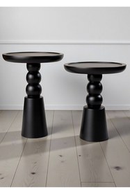 Resim ASELYA HOME Doğal Ahşap 2’li Set Siyah Renk Mantar Yan Sehpa Modern Fiskos Zigon Çiçeklik 