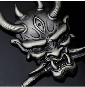 Resim Laptop Etiketi Benzersiz Aşınmaya Dayanıklı Çinko Alaşımı Japon Hayalet Kafa Pencere Çıkartması Araç Malzemeleri Antik Altın 