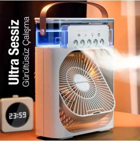 Resim Mestore Taşınabilir Işıklı 5 Spreyli Vantilatör Buzlu Buharlı Vantilatör Mini Fan Nemlendirici 