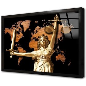 Resim Tablosan Adalet Tanrıçası Ve Dünya Haritası Çerçeveli Cam Tablo-174293 