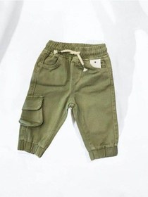 Resim Erkek Bebek Kargo Cepli Beli Paçası Lastikli Dokuma Pantolon-14877 Yeşil 