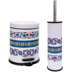 Resim SİLİWAX RUMİ DESEN-2 Li Set Pedallı Yavaş kapanır Çöp Kovası ve Beyaz 