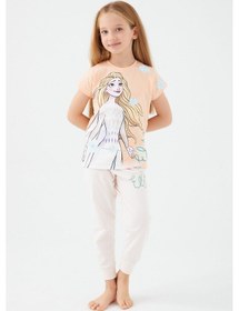 Resim Frozen Elsa Somon Kız Çocuk Kısa Kol Pijama Takım Somon 
