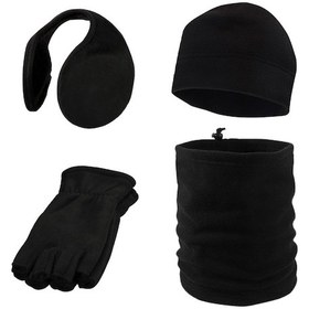 Resim Kışlık Polar Parmaksız Eldiven Bere Boyunluk Kulaklık 4'lü Set Siyah 