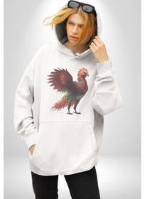 Resim Anka Kuşu Ateş Kuşu Kadın Erkek Beyaz Kapüşonlu Sweatshirt Hoodie Beyaz 