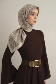 Resim Armine Leopar Desenli Saf İpek Twill Eşarp 9352d 05 Vizon 