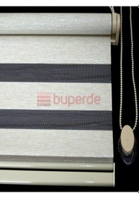 Resim Buperde Simli Ekru (Açık Krem) Bambu Zebra Stor Perde 