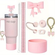 Resim 40oz/30oz Termos Bardak Aksesuarları Seti, İçerir 2 Adet Simli Pipet ve 1 Adet Fırça, 1 Adet Kurdeleli Pipet Kapağı, 3 Adet Dökülmeyi Önleyici Tıpa, 1 Adet Silikon Bot, 1 Adet Kurdeleli Zincir Süsü, Dış Mekan Aktiviteleri için Mükemmel 