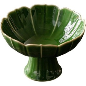 Resim Homyl Seramik Ayaklı Meyve Kasesi Tatlı Sergileme Yeşil 