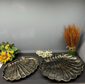 Resim Dekoratif Polyester İkili İstiridye Tepsi Sunumluk Gold Siyah Eskitme 