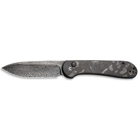 Resim Civivi Button Lock Elementum Pocket Knife Damascus Carbon Fiber Handle Çakı Siyah 