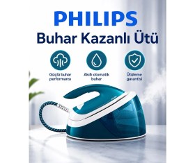 Resim Philips Kompakt Mavi Gövdeli Buhar Kazanlı Ütü, 6 Bar Basınç, 360 G Şok Buhar, 1,3 L Su Haznesi, Pratik Kullanım ve Güçlü Kırışıklık Açma Performansı Yoğun Ütü Temposunda Zamandan Tasarruf Isteyen 