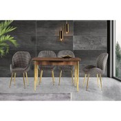 Resim Viento Mobilya Venüs Empoli Desenli Mdf Torna Metal Gold Ayak Masa Takımı 4 Adet Gold Puset Sandalye 